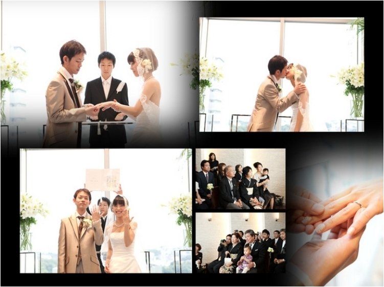 挙式が始まる前から全く緊張をされていない様子のお二人。3頁目:結婚式アルバム