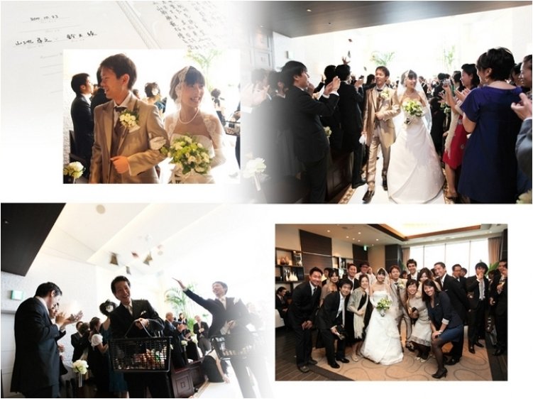 お父様から新郎へ引き渡すシーンではお父様も笑顔です。4頁目:結婚式アルバム