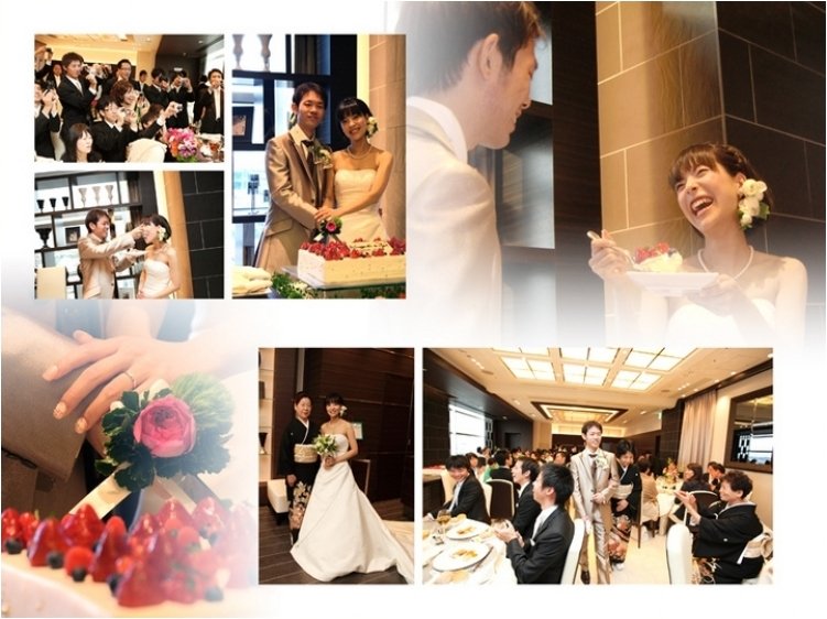 披露宴が始まる前の後ろ姿の写真はお二人のワクワク感が伝わる一枚。6頁目:結婚式アルバム