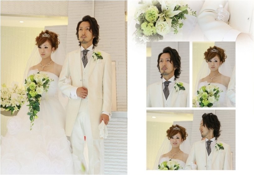 披露宴では可愛らしいキティちゃんの乗ったケーキにご入刀です。4頁目:結婚式アルバム