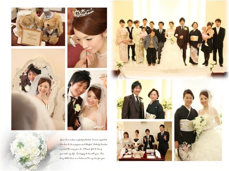 お父様と真っ白いバージンロードを歩き、挙式が始まりました。3頁目:結婚式アルバム