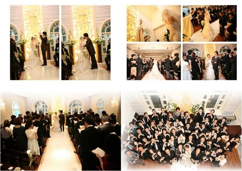 披露宴ではたくさんのゲストと共に、リラックスして楽しまれた様子。6頁目:結婚式アルバム