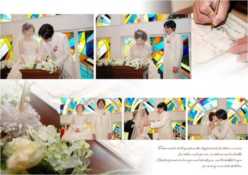 披露宴ではティアラを大きなヘッドドレスに変え、また違ったキュートな装いに。4頁目:結婚式アルバム