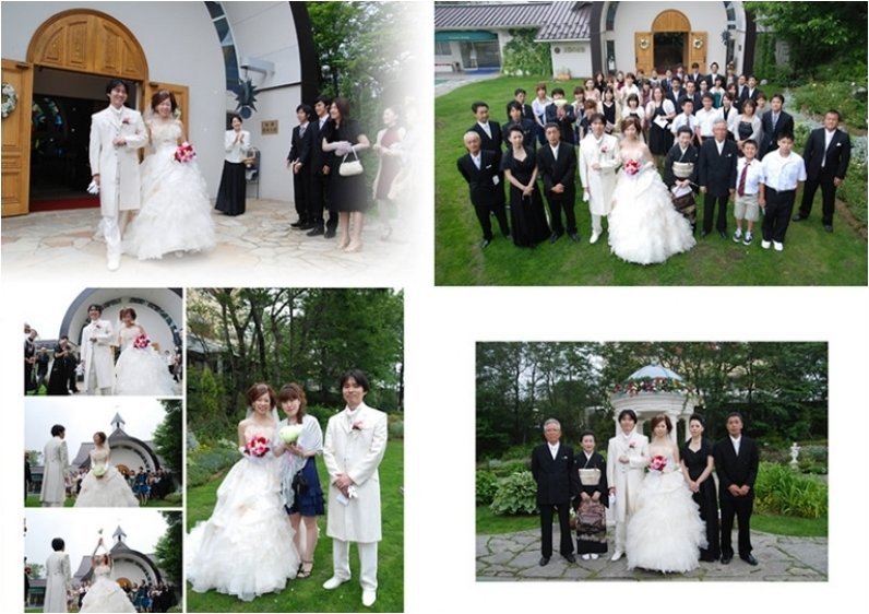 お色直しではグレーと薄紫の大人っぽいドレスにお召し替えされました。6頁目:結婚式アルバム