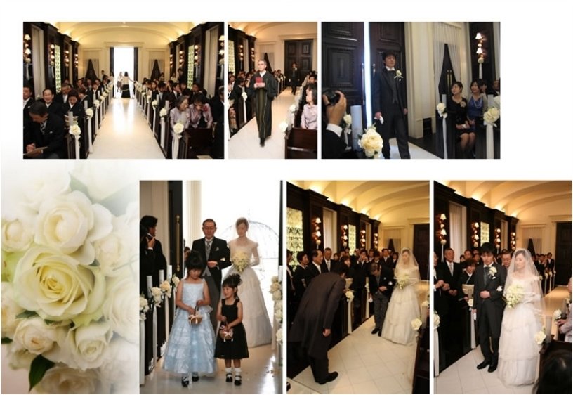 ダークブラウンと白でまとめられたシックなチャペル。4頁目:結婚式アルバム