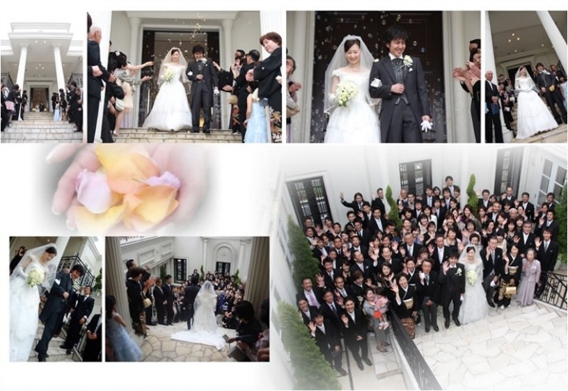挙式後は大階段でのフラワーシャワー。7頁目:結婚式アルバム