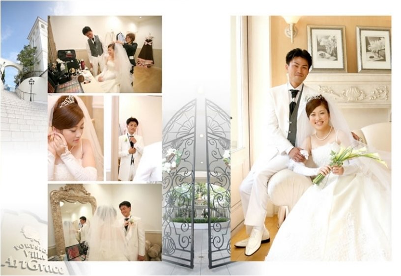 式場は横浜アートグレイス・ポートサイドヴィラにて。2頁目:結婚式アルバム