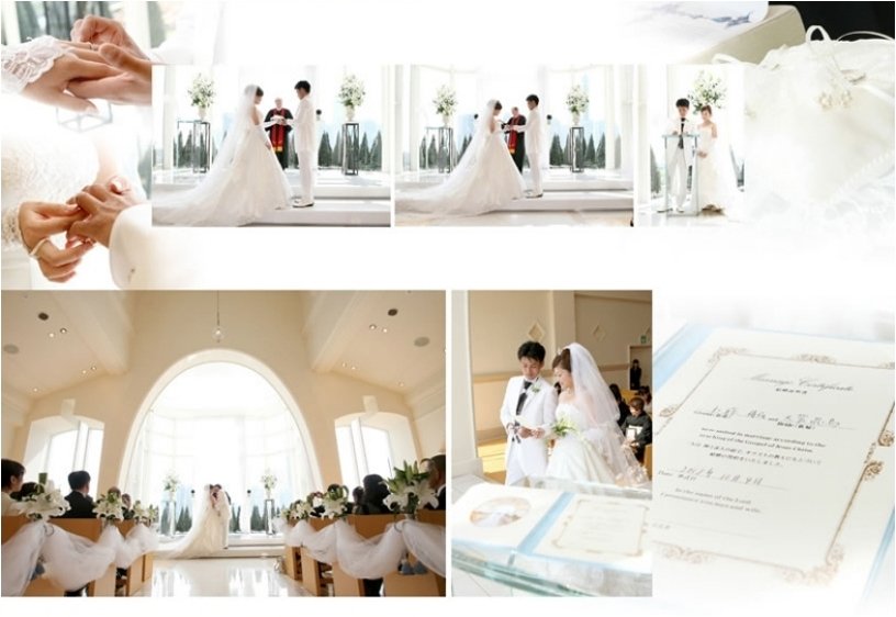 披露宴は新婦の幸せいっぱいの笑顔が印象的。6頁目:結婚式アルバム