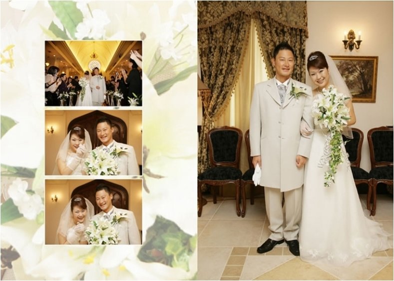 お色直しでは新郎は黒のタキシード、新婦はワインレッドのドレスに大人な雰囲気を漂わせて入場されます。8頁目:結婚式アルバム