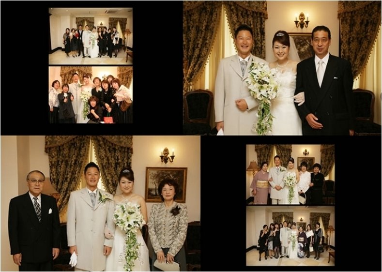 パティシエのコスチュームに着替え、ゲストにデザートをサーブされました。9頁目:結婚式アルバム