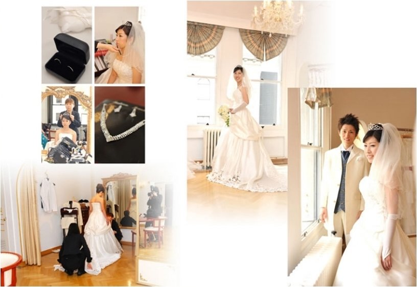 表紙をめくるとお支度のシーンから始まります。2頁目:結婚式アルバム