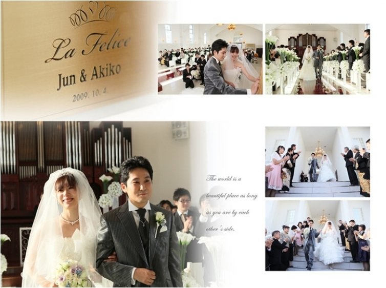 披露宴は笑顔に溢れ賑やかで楽しげな雰囲気。5頁目:結婚式アルバム