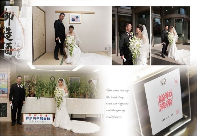 新婦のお父様の涙からは美しく成長した娘さんの晴れ姿を目の当たりにした喜びや寂しさ、様々な感情が浮かびます。3頁目:結婚式アルバム