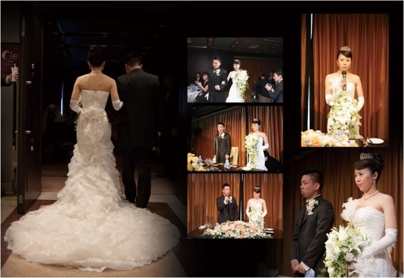 お色直しで横浜の海を思わせる綺麗なブルーのドレスにお召し替え。7頁目:結婚式アルバム