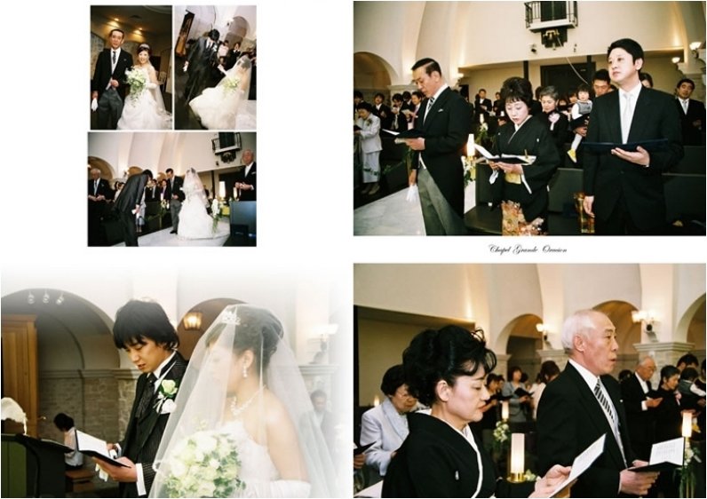 披露宴では新郎新婦だけではなくゲストのお写真も多く使って、賑やかで笑顔に溢れた様子が伝わってきます。4頁目:結婚式アルバム