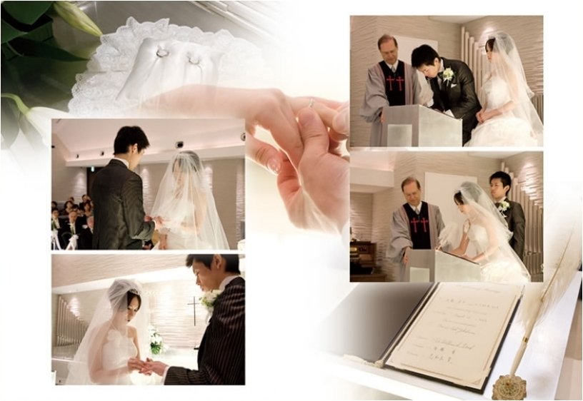 参列者に見届けてもらい、無事夫婦となられました。5頁目:結婚式アルバム