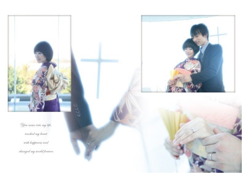 和装とチャペルの組み合わせもいいですね。3頁目:結婚式アルバム