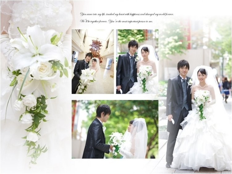 館内や外での撮影をした後は、いよいよ挙式の始まりです。3頁目:結婚式アルバム