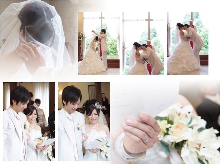 挙式後はご家族との写真を収められ、アットホームな雰囲気のアルバムとなりました。7頁目:結婚式アルバム