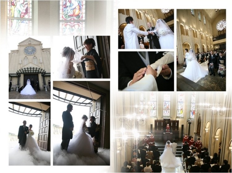 荘厳なチャペルや装飾が素敵なバンケットを持つこちらの会場は名古屋市にあるアンジェローブ。3頁目：結婚式アルバム