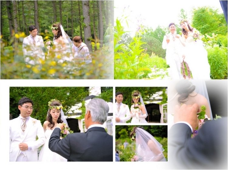 
壮大な大自然の中での結婚式は森の精に見守られているかのようですね。5頁目：結婚式アルバム