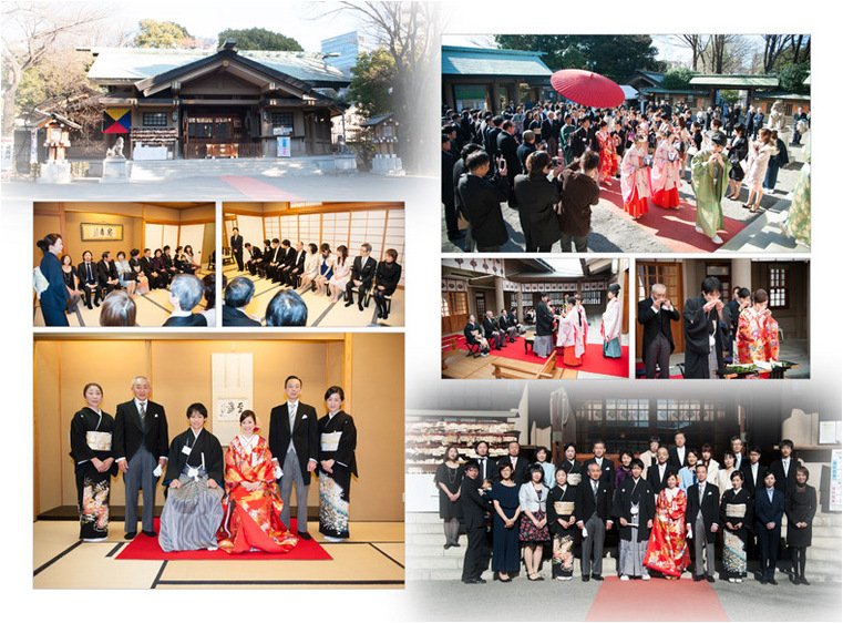 新婦はスッキリとしたまとめ髪に大きなダリアをサイドに飾り、華やかな印象です。3頁目:結婚式アルバム