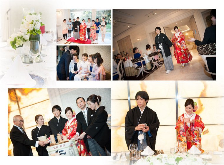 緑に囲まれた中でロケーションフォトを楽しんだ後、厳かな神社での神前式を執り行われました。4頁目:結婚式アルバム