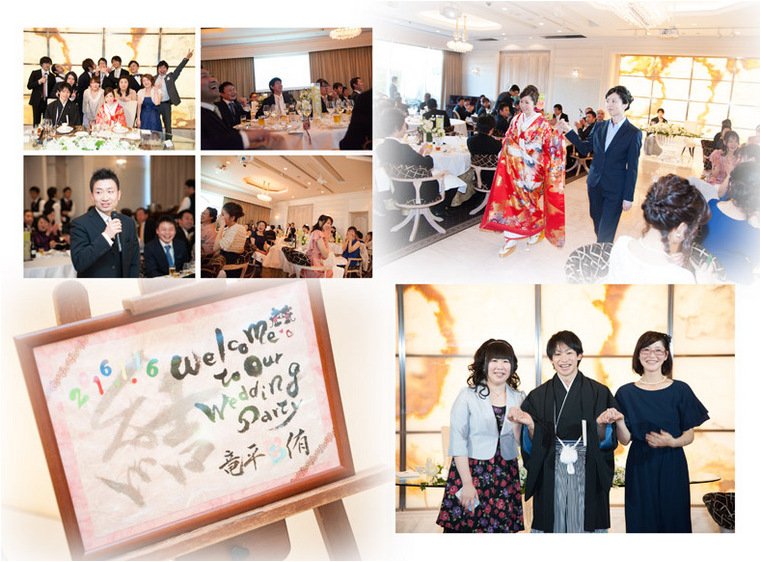 披露宴ではご両親と一緒に大きな酒樽を鏡割り。5頁目:結婚式アルバム