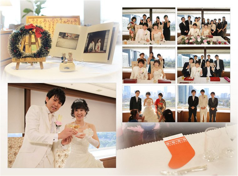 最後のページは大きな大きなクリスマスツリーの前、イルミネーションが輝く中で最高の笑顔を浮かべるお二人で締めくくられました。10頁目:結婚式アルバム