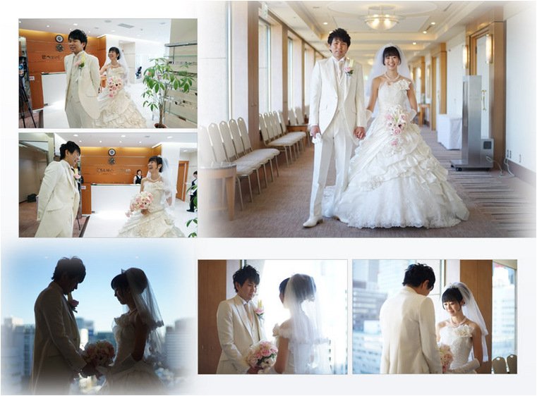 挙式は明るい光が降り注ぐ開放感溢れるガーデンチャペルで。2頁目:結婚式アルバム