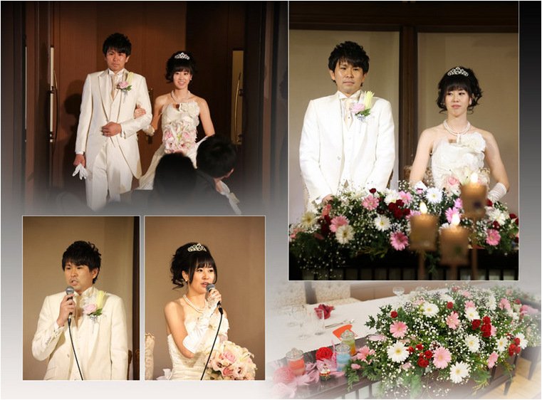 パステルカラーに染められた花びらがとっても可愛らしいブーケが華を添えます。8頁目:結婚式アルバム