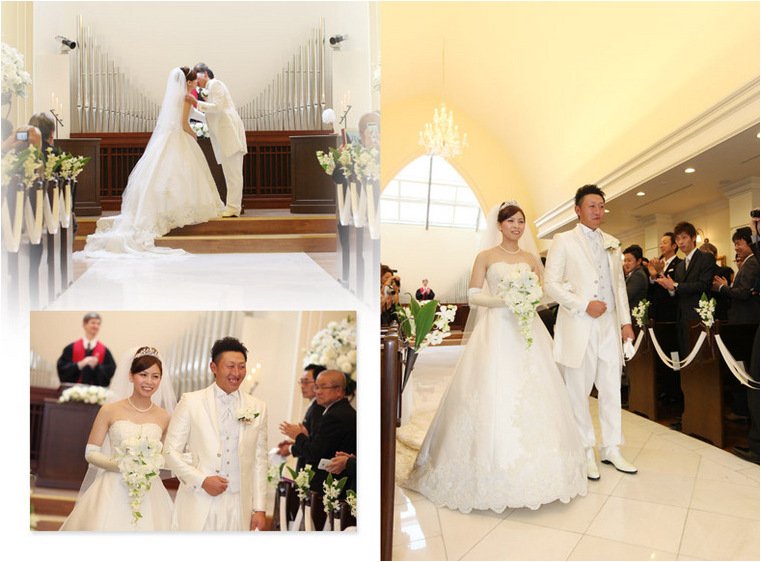 シャッフルページには前撮り写真を入れ、当日の感動と前撮りの和装姿を一冊にまとめました。6頁目:結婚式アルバム