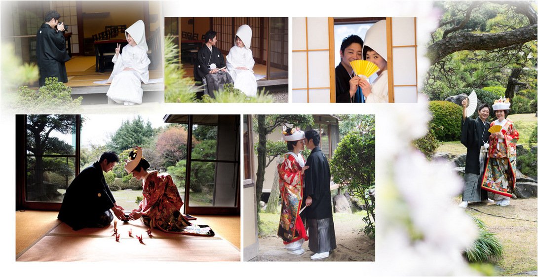 特筆すべきは珍しい日本庭園での神前式。3頁目:結婚式アルバム