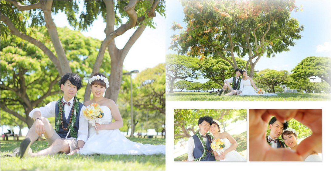 お写真を大きく配置するページも多く、ハワイの景観の美しさとお二人の表情がよく分かるアルバムとなりました。8頁目:結婚式アルバム