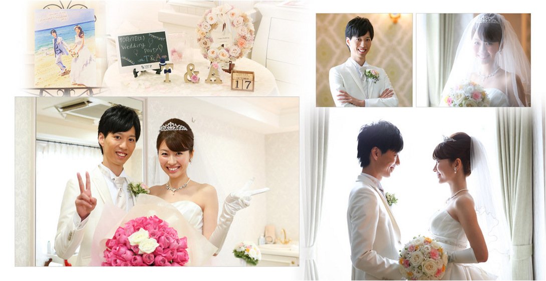 式場はお台場海浜公園からほど近い東京湾を臨むアニヴェルセル東京ベイ。2頁目:結婚式アルバム