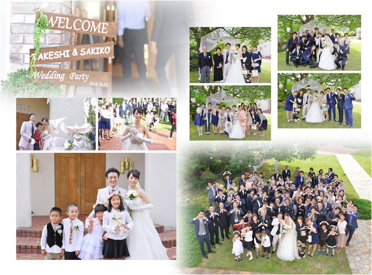 結婚式は正面とサイドに渡るステンドグラスがお二人と参列者を優しい色合いで包んでいるかのような神聖な空間で執り行われました。8頁目:結婚式アルバム