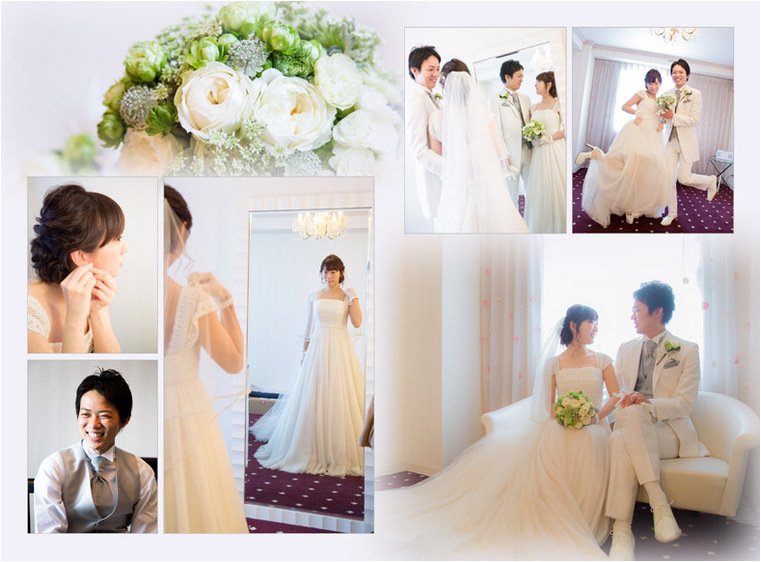 お支度のシーンから始まります。2頁目:結婚式アルバム