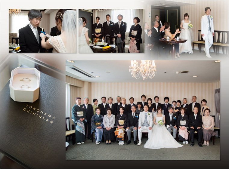 リラックスされた表情と幸せ溢れるお二人の笑顔が印象的。3頁目:結婚式アルバム