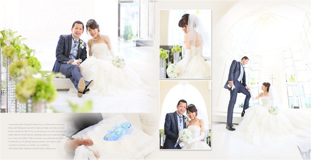 みなとみらいの海を臨むウォーターフロントリゾートが結婚式の舞台です。2頁目:結婚式アルバム