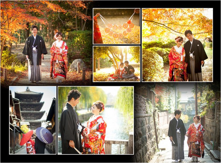 
和装での前撮りは秋の京都で。8頁目：結婚式アルバム